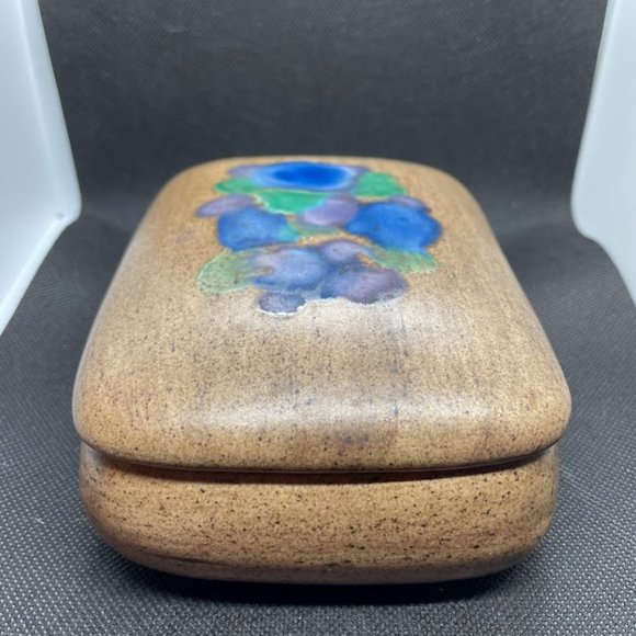 Madeline Originals California Pottery Blue & Purple Flower Trinket Box MCM - Picture 3 of 9